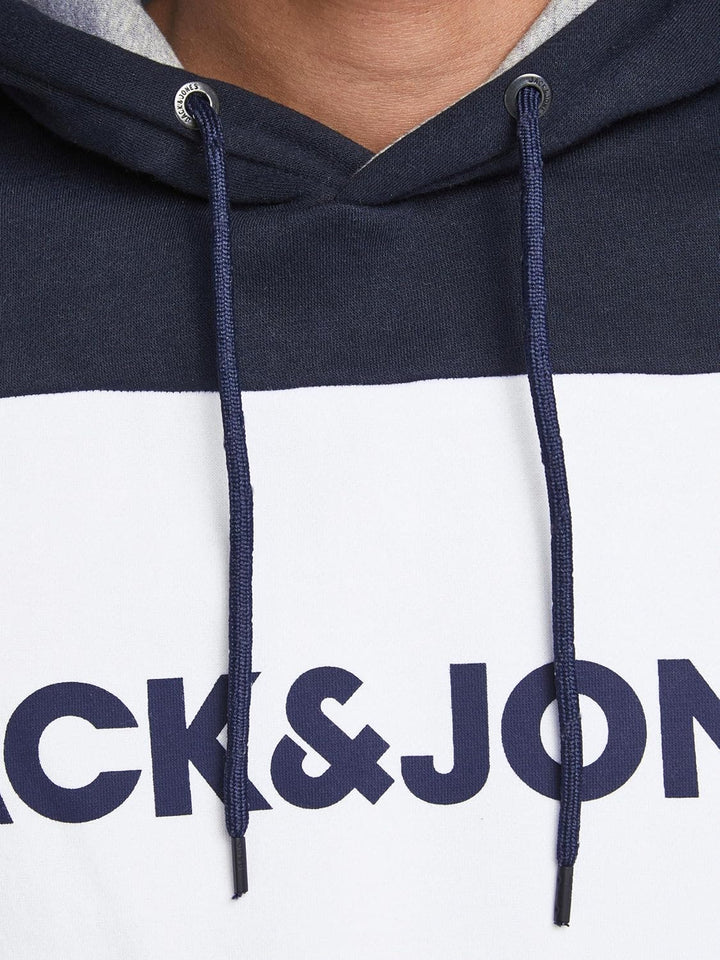 JACK & JONES Herren Warmer Print Hoodie Logo Sweater Pullover Basic Kapuzen Sweatshirt JJELOGO S Bla