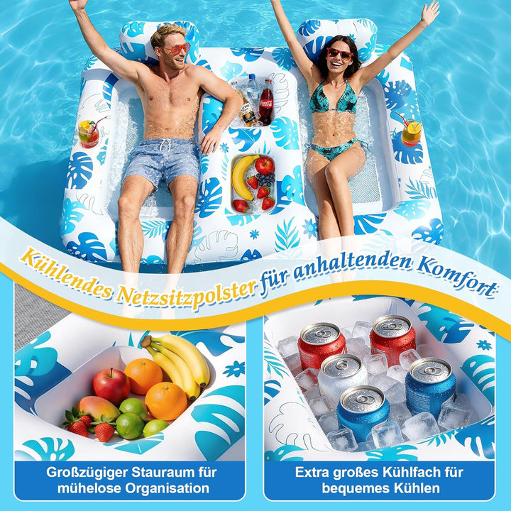 JONRRYIN Luftmatratze Pool, Doppelte Deluxe Luftmatratze Wasser Erwachsene, Gross Solarium Tanning P