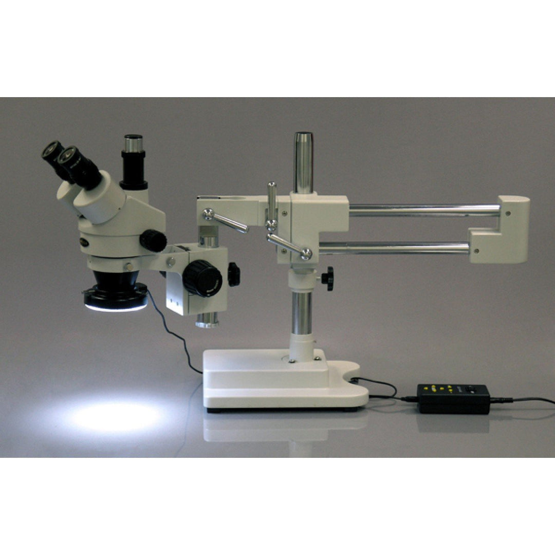 AmScope SM-4TY-144A Trinokulares Stereomikroskop mit 4-Zonen-144-LED-Ringlicht, 7X-90X, Weiss
