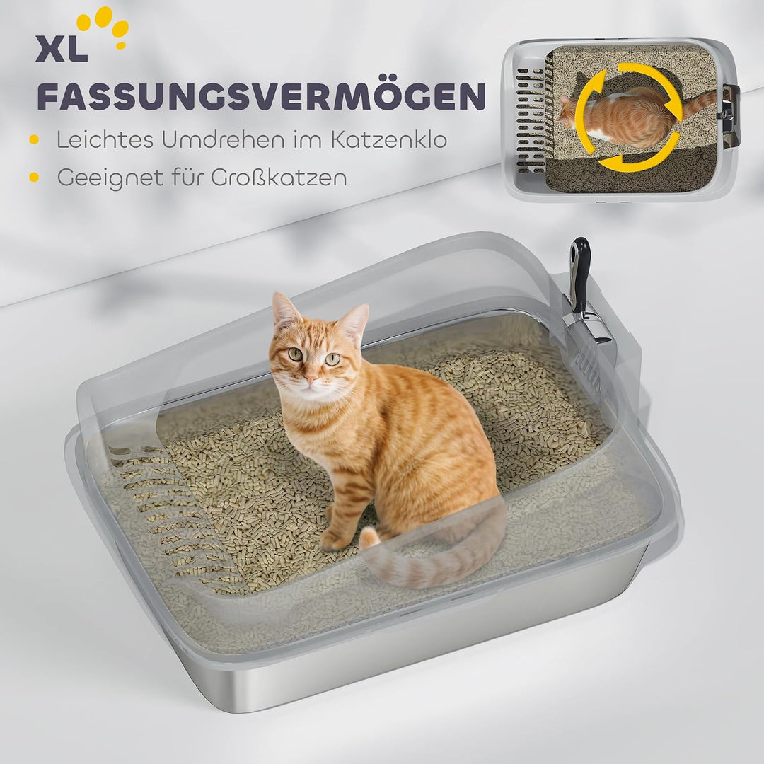 PawHut Katzentoilette Edelstahl XXL für Katzen 60,2 x 40,2 x 29,7 cm Grau | Edelstahl, Offene Katzen