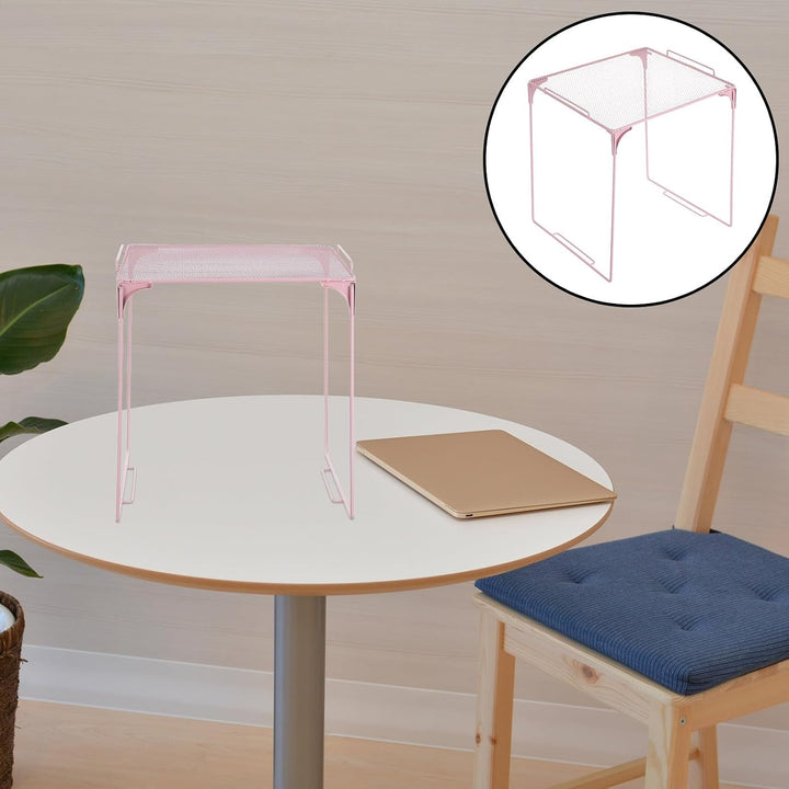 Rosa Metall Organizer Regal, Stapelbar und Klappbar mit Mesh Fächern