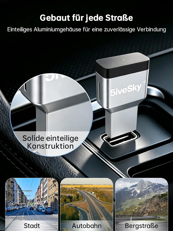 Wireless CarPlay &amp; Android Auto Adapter, Kabelgebundenes CarPlay &amp; Android Auto kabellos, Auto-Recon