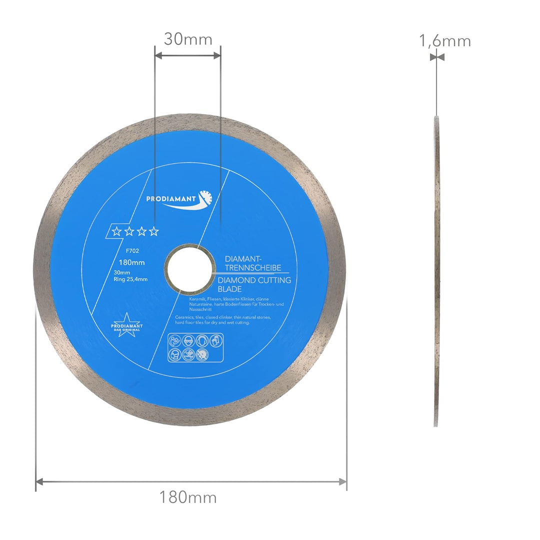 PRODIAMANT Profi Diamant-Trennscheibe PRORIM 180 mm x 30/25,4 mm kein ausbrechen bei glasierten Flie