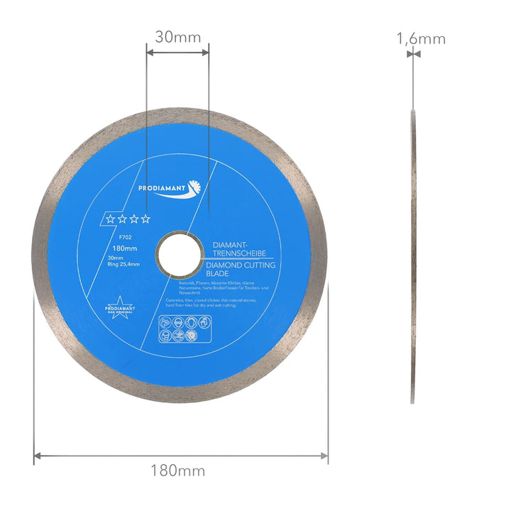 PRODIAMANT Profi Diamant-Trennscheibe PRORIM 180 mm x 30/25,4 mm kein ausbrechen bei glasierten Flie