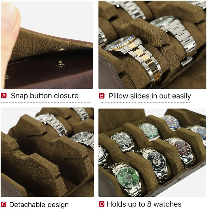 Hiram Uhrenaufbewahrungskasten aus echtem Leder, sechseckig, Uhrenbox für 8 Uhren, schützende Aufbew