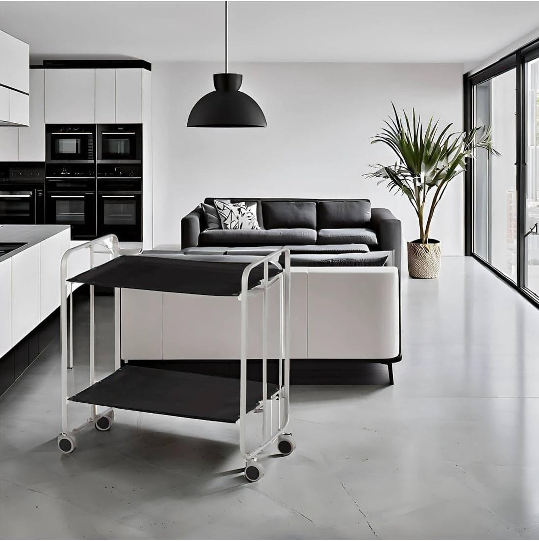 DON HIERRO - Servierwagen, klappbar, 2 Böden, grauem Rahmen. BAUHAUS-Schwarz, Schwarz