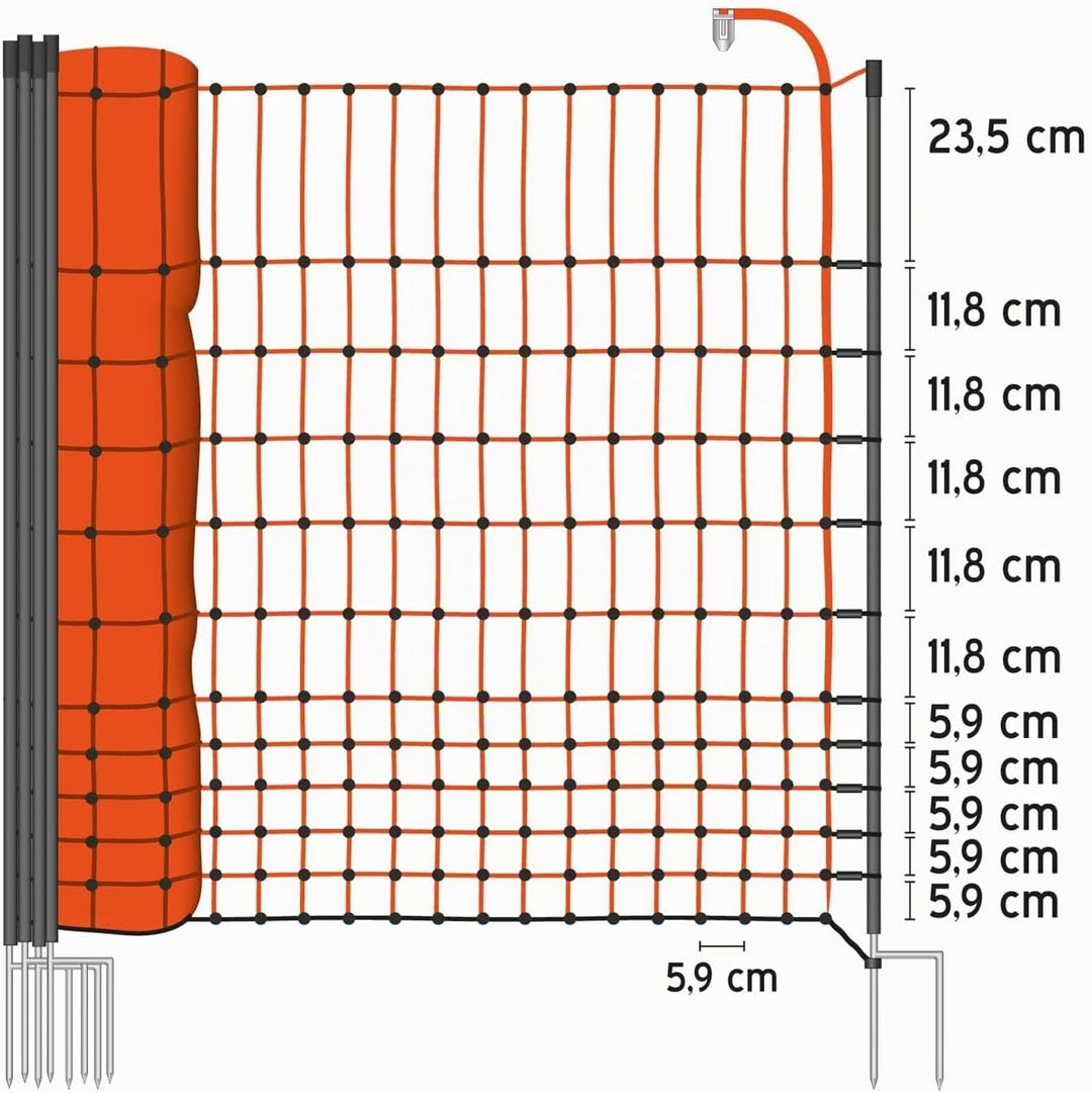 VOSS.farming 50 m Premium Hühnerzaun, Geflügelzaun/-Netz, 112 cm, 20 Pfähle, 2 Spitzen