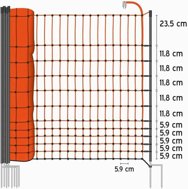 VOSS.farming 50 m Premium Hühnerzaun, Geflügelzaun/-Netz, 112 cm, 20 Pfähle, 2 Spitzen