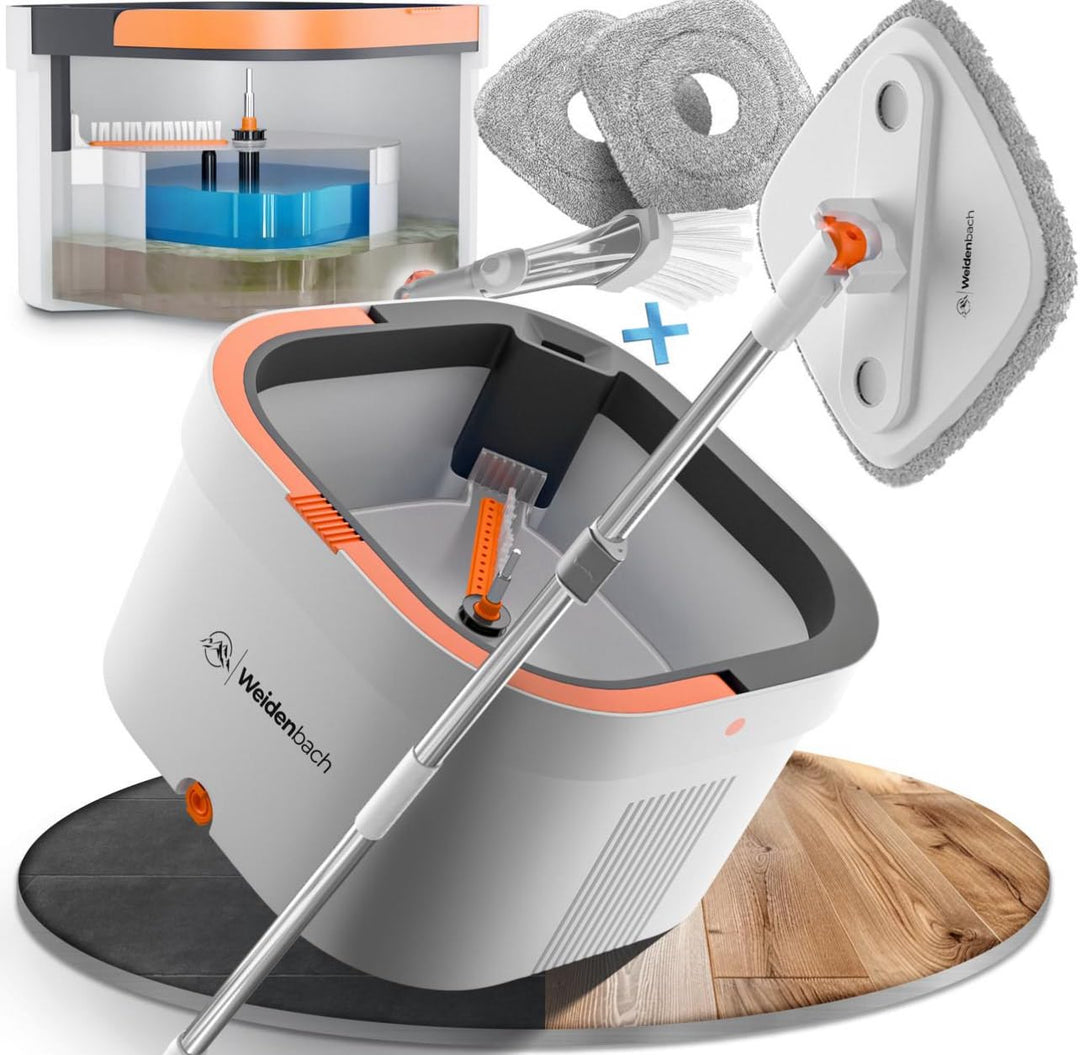 Weidenbach Wischmopp Set mit Eimer | 2-Kammer-System für saubere Schmutz- und Frischwassertrennung |