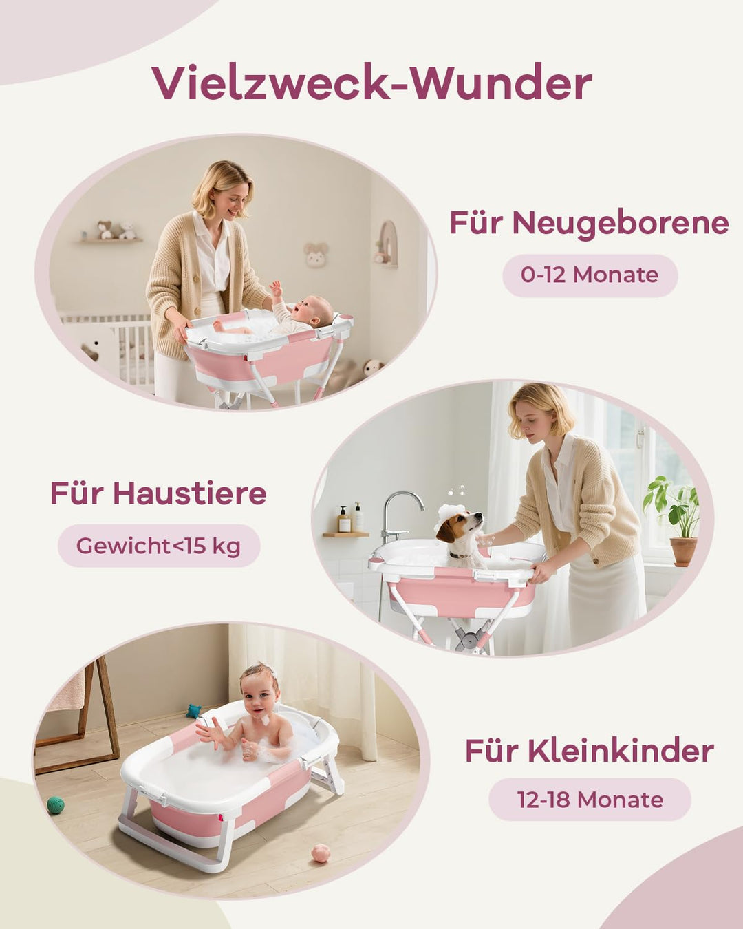 2-in-1 Baby Badewanne mit Gestell, Faltbare Badewanne Baby mit Badestütznetz, Geeignet für Neugebore