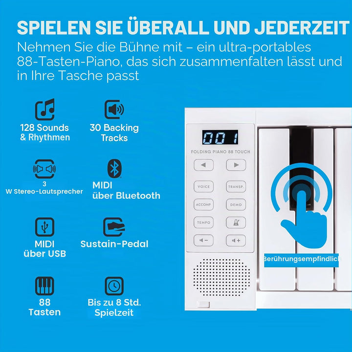 Blackstar BA215010 Handgepäck FP-88 Touch 88 Tasten Berührungsempfindlich Weiss Tragbar Faltbar Digi