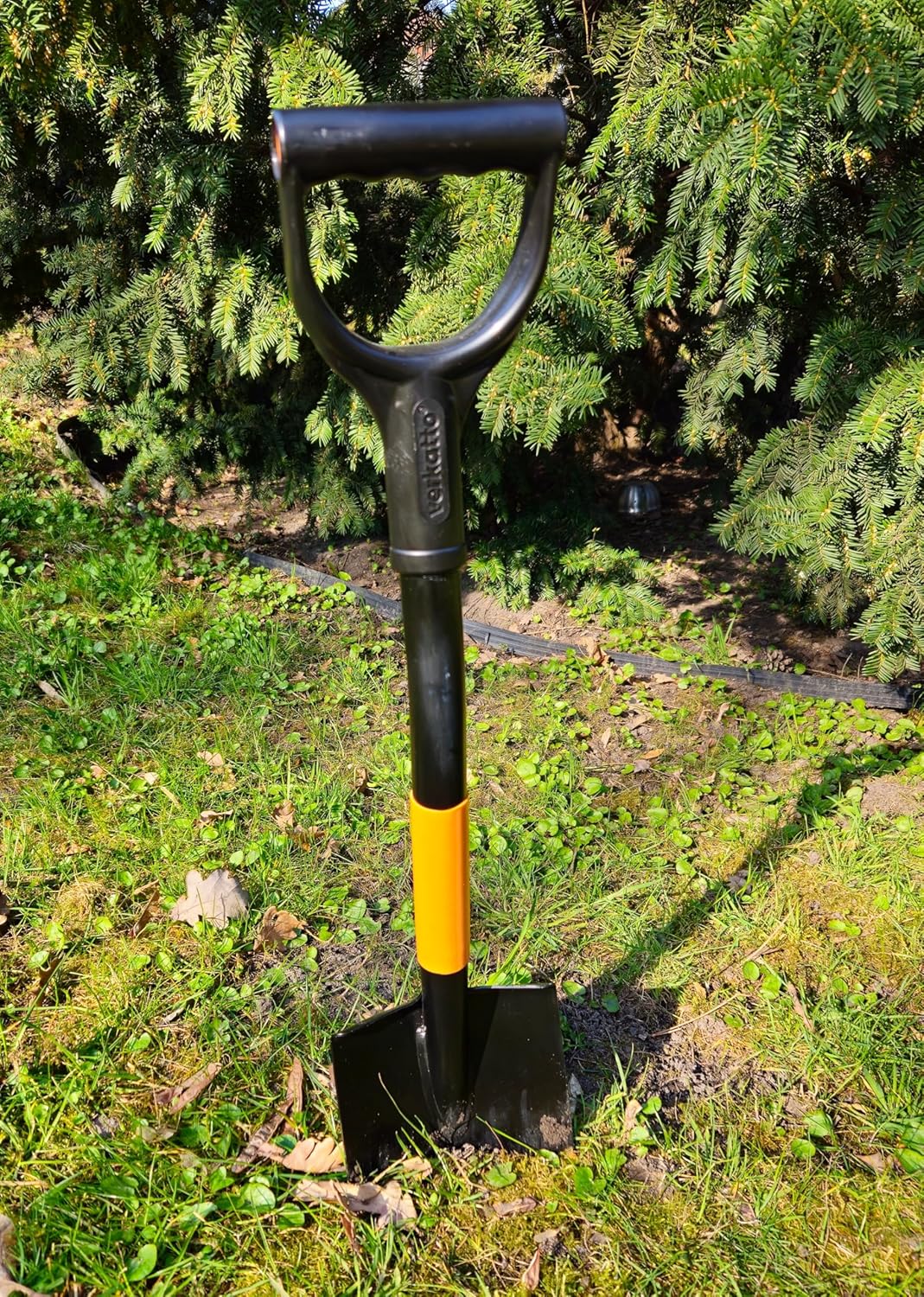 Mivos Mini Spitz-Spaten aus Gehärtetem Stahl - 75 cm - Feldspaten mit Metall-Stiel und D-Griff - Kle