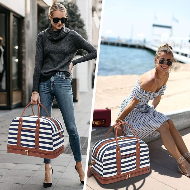 BOLOSTA Reisetasche Weekender Damen Canvas Übernachtungstasche Grosse Reisetaschen Tragetasche auf d