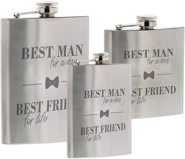 Edelstahl Flachmann Klein mit Gravur - Best Man for A Day Best Friend for Life - Geschenkidee für Tr