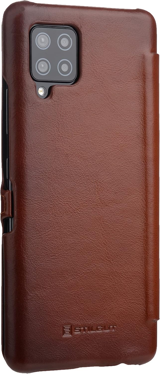 STILGUT Book Case kompatibel mit Samsung Galaxy A42 5G Hülle aus Leder mit Clip-Verschluss, Lederhül