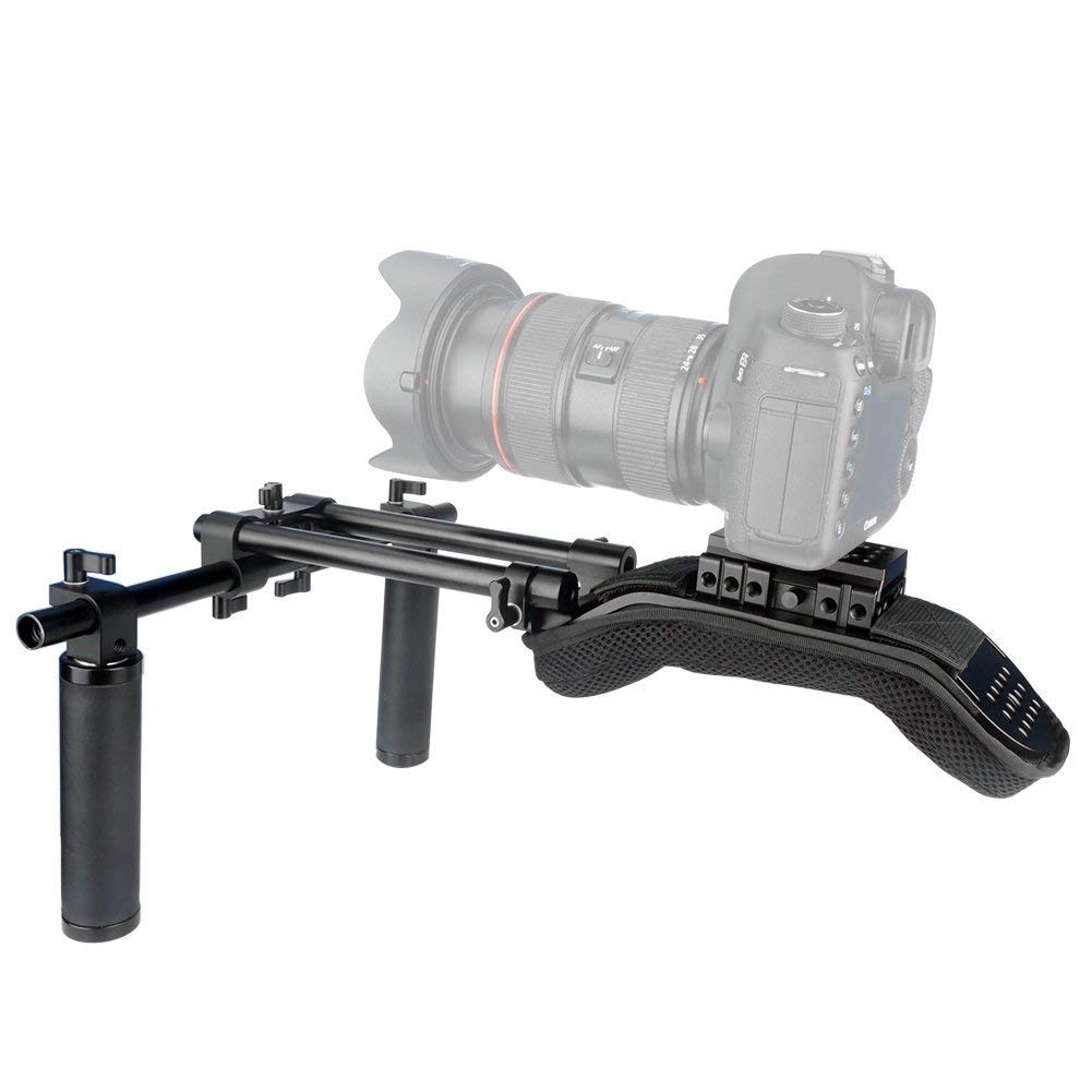 NICEYRIG 15mm Schulterpolster Rig Trägersystem mit QR Grundplatte Montage Lederhandgriffen für DSLR