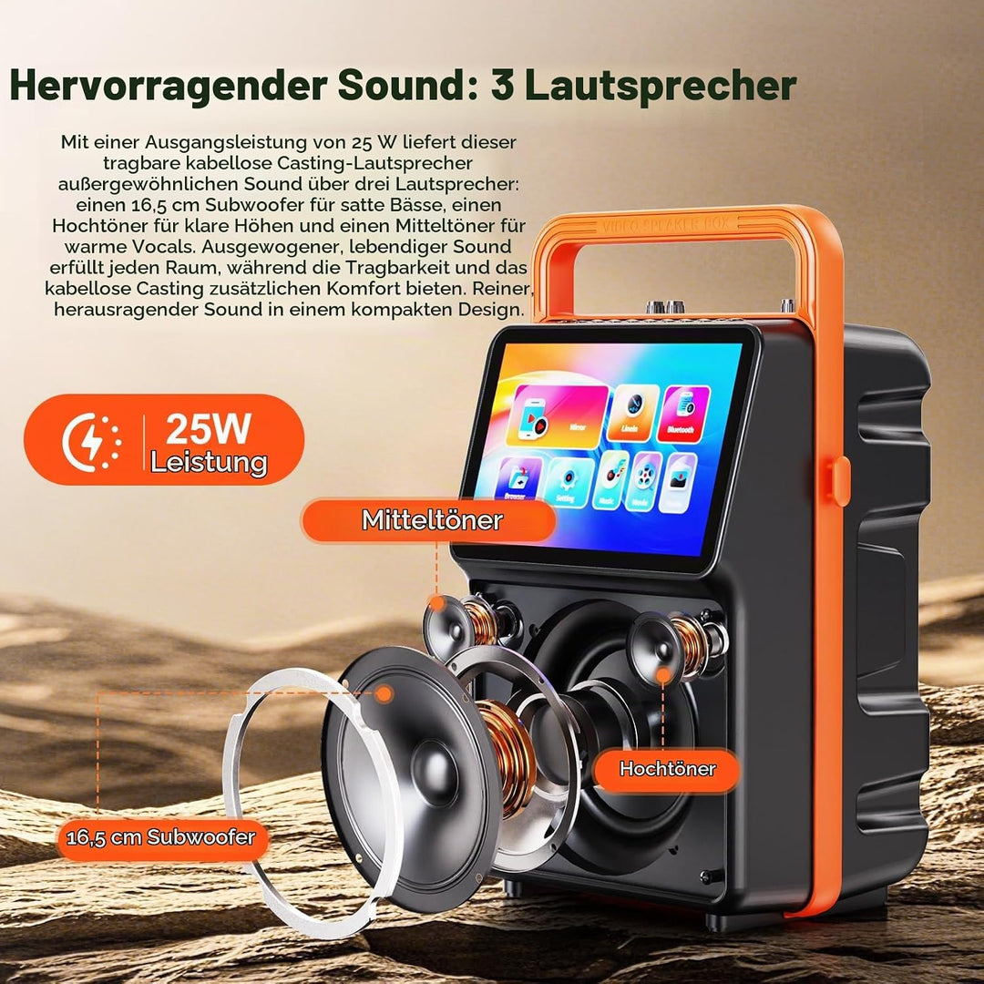 Karaoke-Maschine mit integriertem 10,1-Zoll-Bildschirm, Bluetooth-Lautsprecher mit Liedtextanzeige,