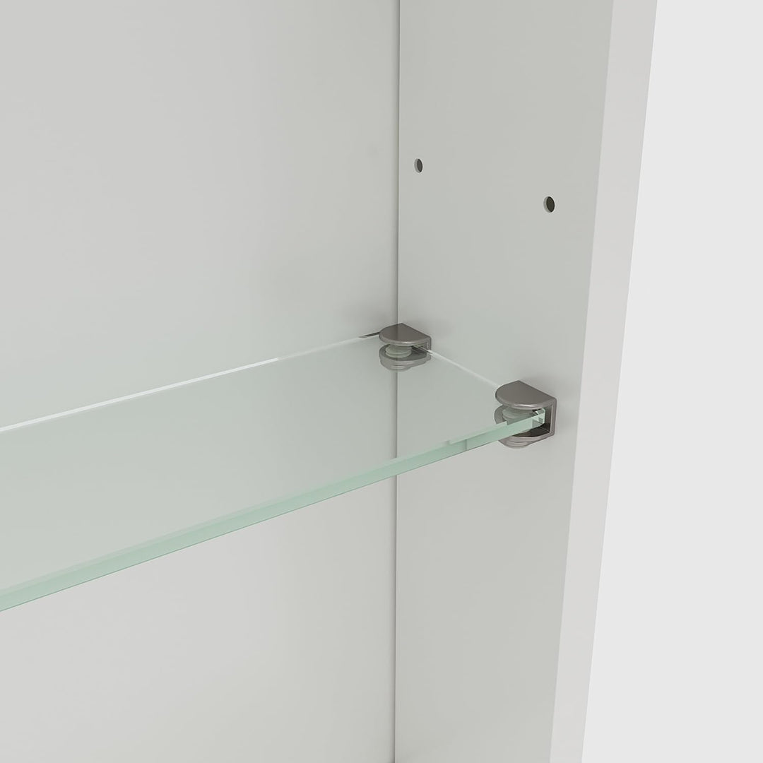 AQUABATOS Spiegelschrank Bad 50 x 70 cm ohne Beleuchtung Aluminium Rahmen Weiss matt Eintürig doppel