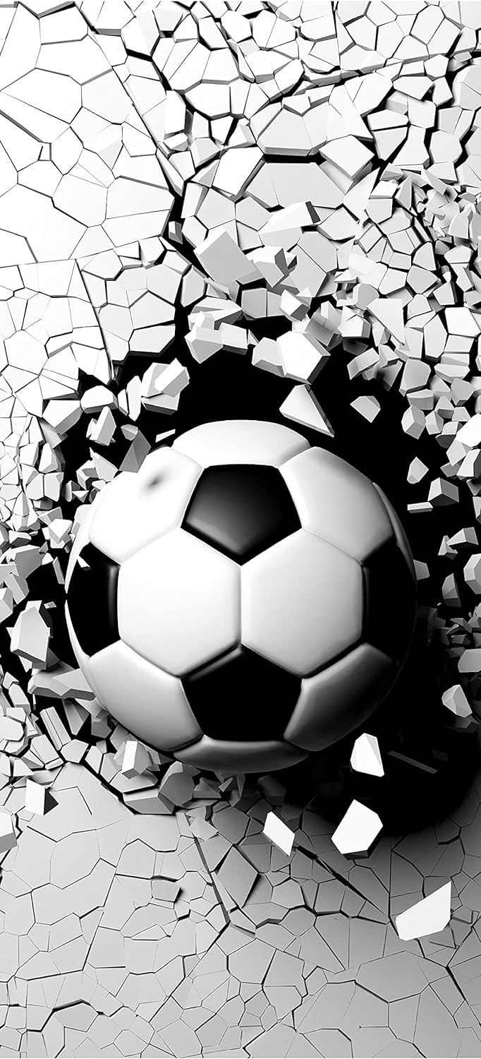 wandmotiv24 Türtapete Fussball durch Wand, 3D, Sport, Ball 80 x 200cm (B x H) - Dekorfolie selbstkle