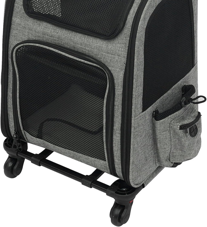 2-in-1 Hundetrolley, Tragbar Transporttasche mit 360°Drehrollen Hunderucksack Katzenrucksack Transpo