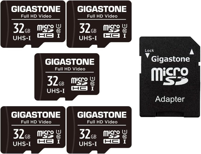 Gigastone 32GB MicroSDHC Speicherkarte 5er-Pack + SD Adapter, für Action-Kamera, GoPro, Drohne und T