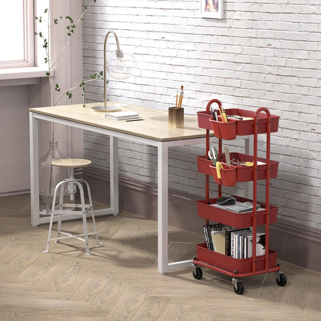 Simple Houseware 4-stufiger multifunktionaler Rollwagen mit Korbtrennwänden und hängenden Eimern, Ro