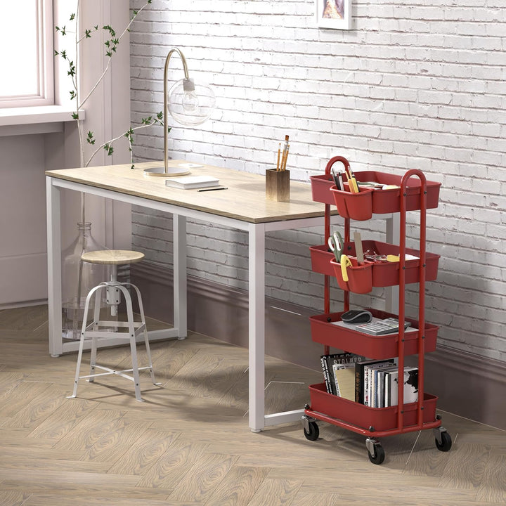 Simple Houseware 4-stufiger multifunktionaler Rollwagen mit Korbtrennwänden und hängenden Eimern, Ro