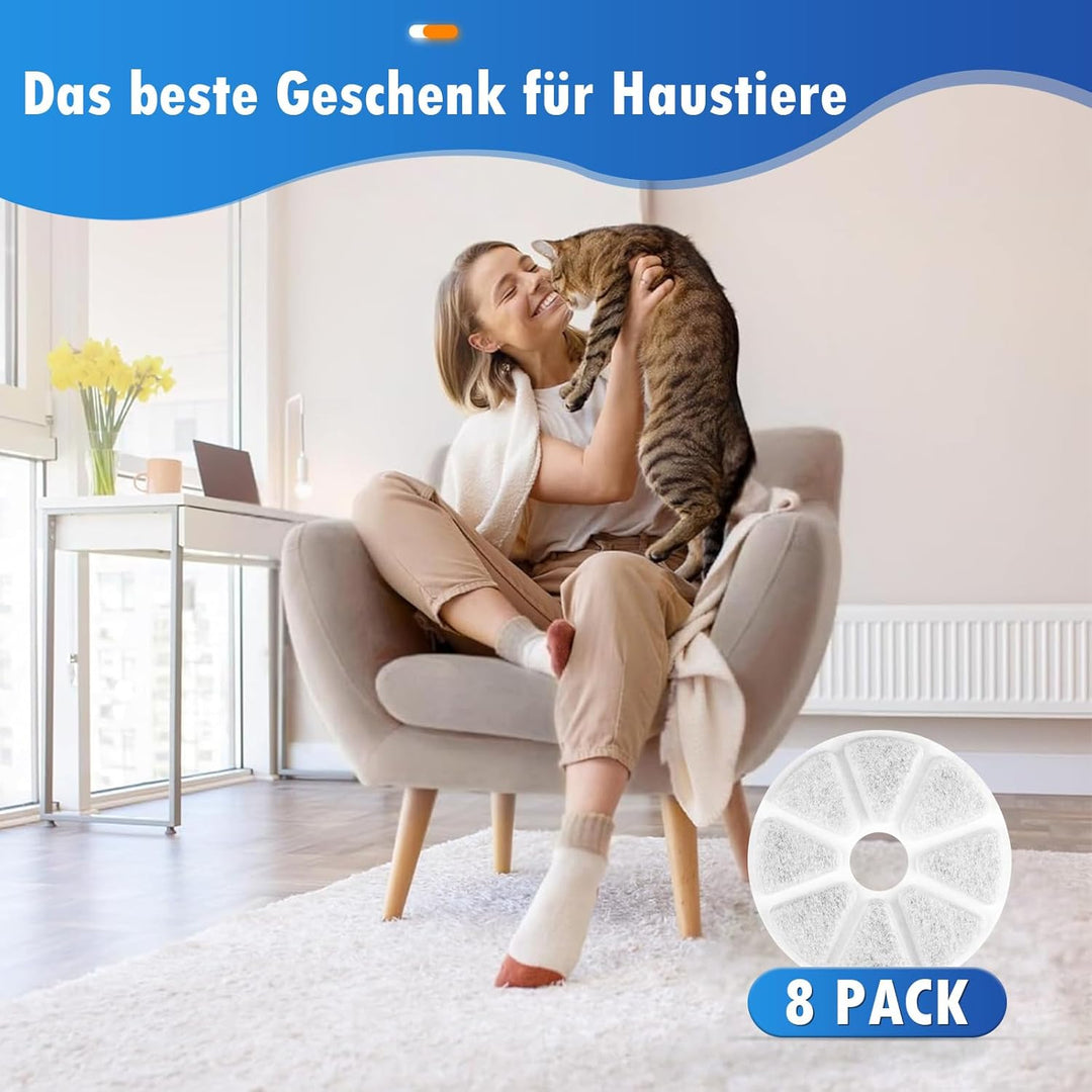 8 Stück Katzenbrunnen Filter für Philips PAW3210/02 Trinkbrunnen, Aktivkohle Ersatzfilter Dreifaches