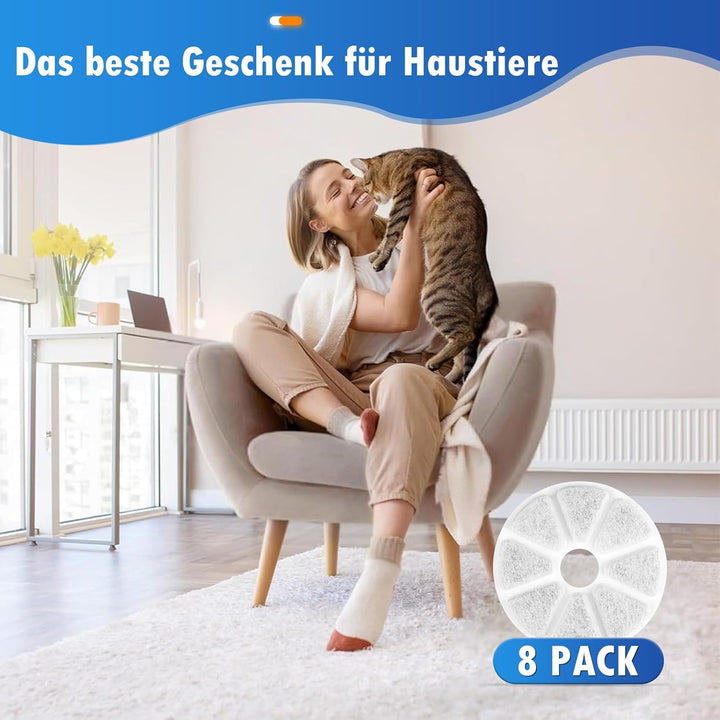 8 Stück Katzenbrunnen Filter für Philips PAW3210/02 Trinkbrunnen, Aktivkohle Ersatzfilter Dreifaches