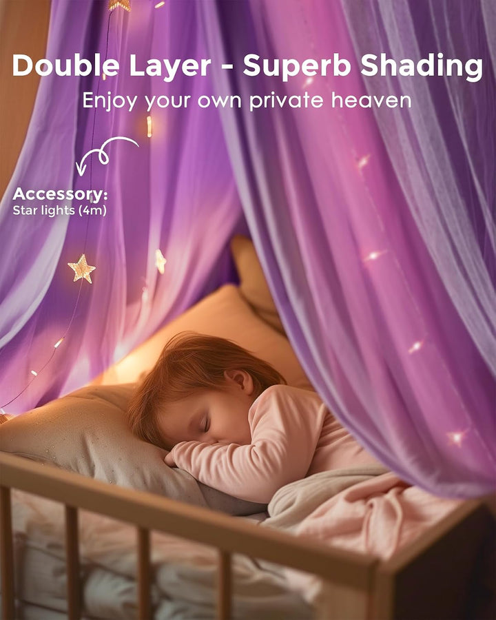 Mallify Moskitonetz Betthimmel mit Sternenlichtern, atmungsaktiv &amp; waschbar Doppelte Lage Babybett B