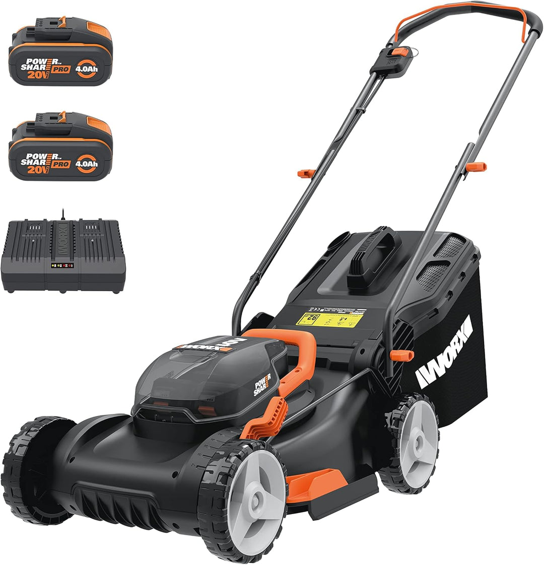 WORX WG743E Akku-Rasenmäher 40V & WG163E.9 Akku Rasentrimmer 20V – Kantenschneider Rasen – 2-in-1 Fu
