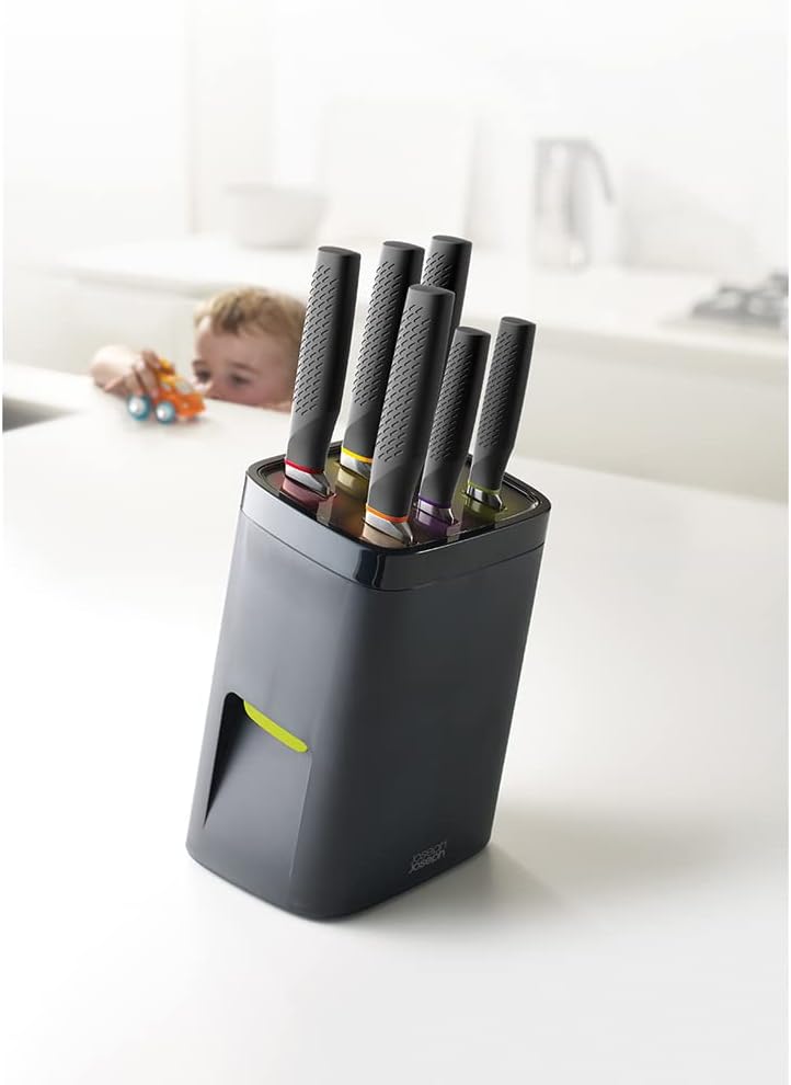 Joseph Joseph 10125 Lockblock Messerblock mit Kindersicherung inklusive 6 Messer, Edelstahl 14 x 14