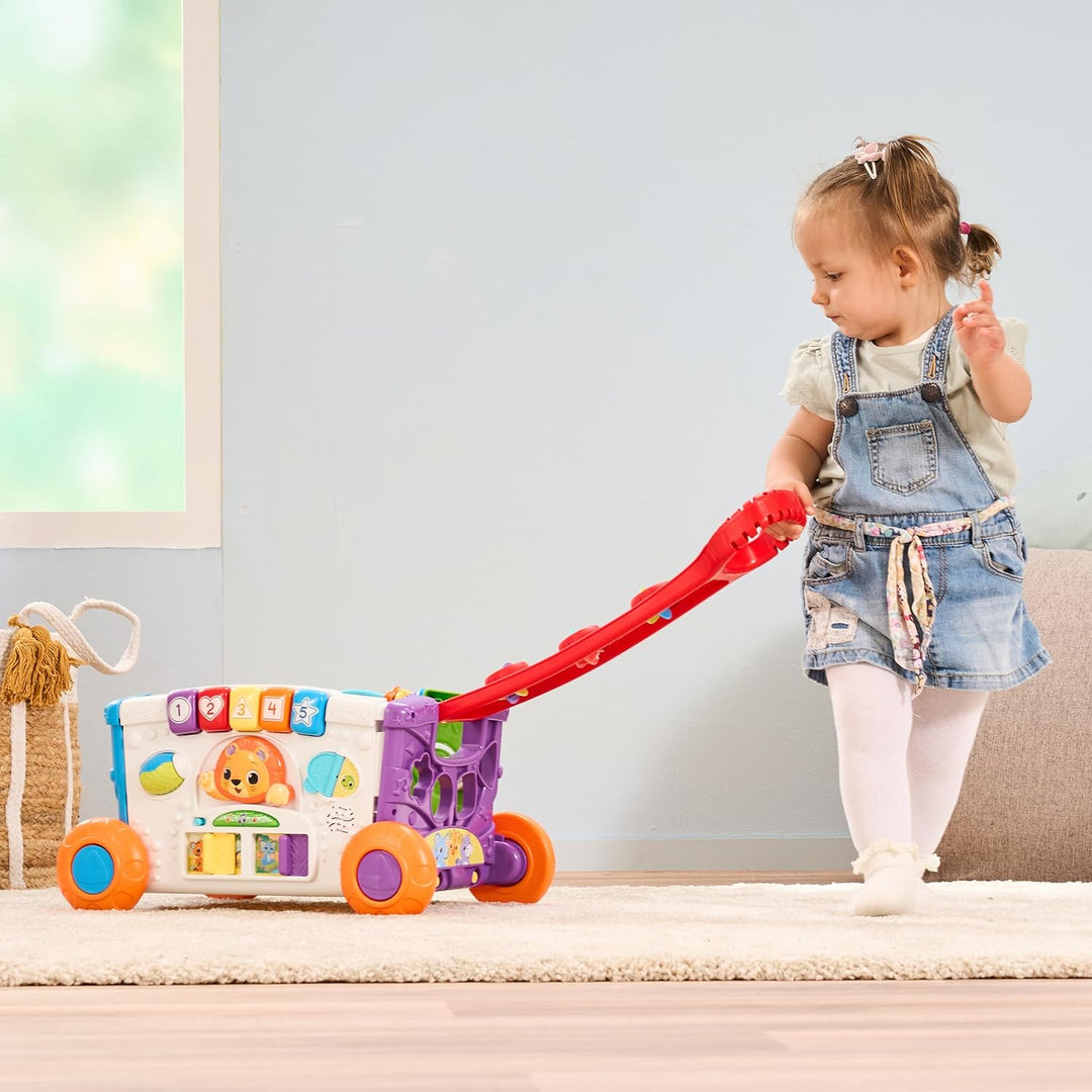 VTech Baby Mein erster Bollerwagen – Handwagen mit Griff, Tasten, verschiebbaren Elementen, 4 Förmch