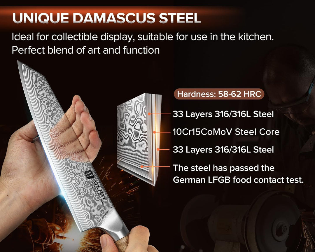 XINZUO Damaststahl 21cm Kiritsuke Kochmesser -Schärfe und Haltbarkeit Damaszener Stahl Küchen Chefme
