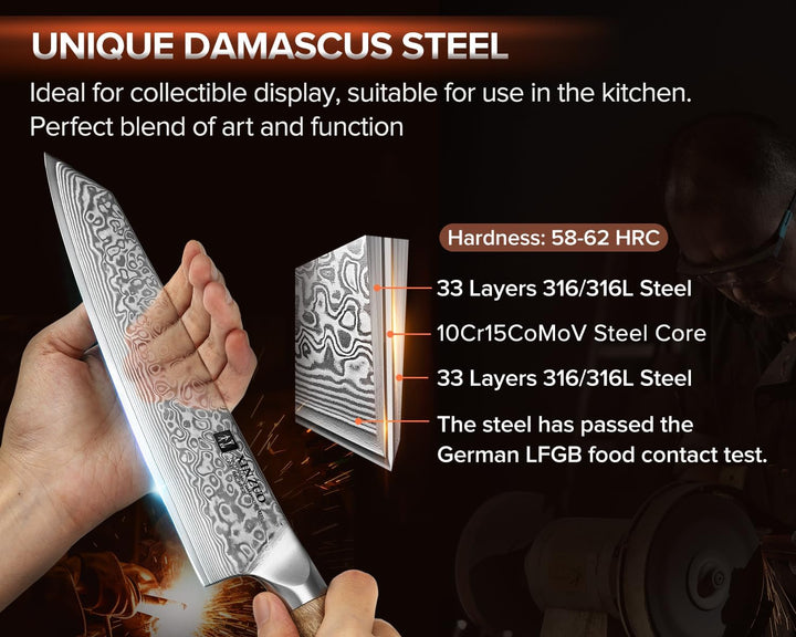 XINZUO Damaststahl 21cm Kiritsuke Kochmesser -Schärfe und Haltbarkeit Damaszener Stahl Küchen Chefme