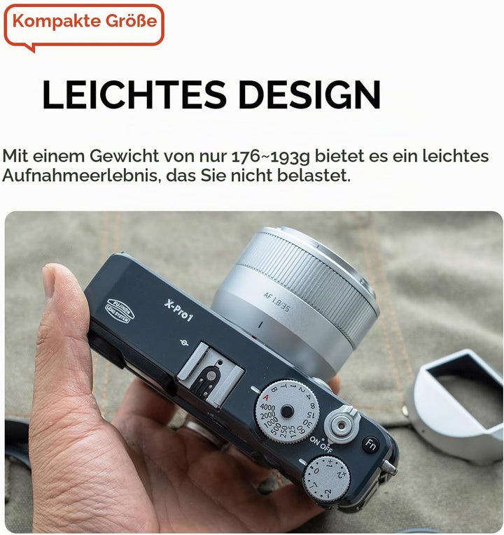 TTARTISAN 35 mm F1.8 Mark II für X-Mount Silver, AF-Objektiv 35 mm F/1.8 APS-C Portraitobjektive für