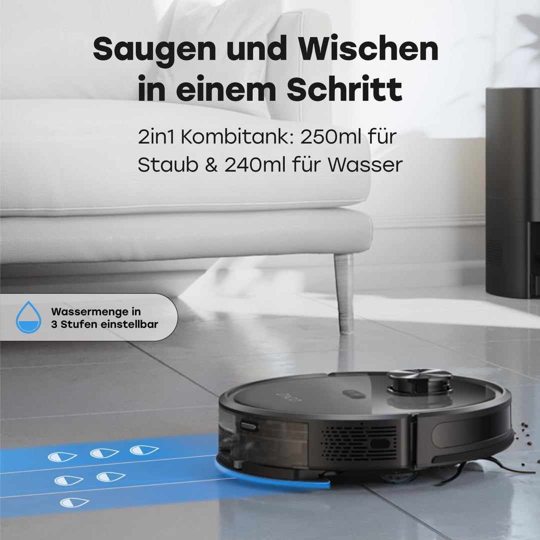 ZACO A10 Pro Saugroboter mit Wischfunktion, 2,5l Absaugstation bis 60 Tage, Lasernavigation, 3000Pa,