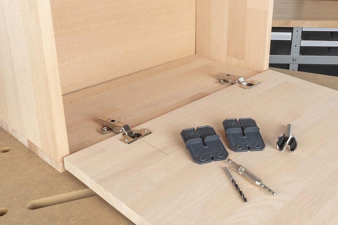 wolfcraft Scharnierloch-Set 4655000 Zur einfachen Installation von Topfscharnieren, 26 mm türkis, 26