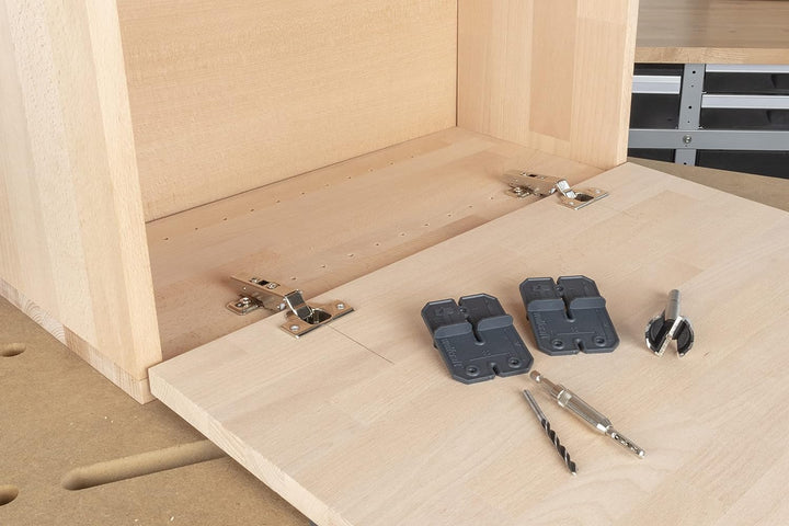 wolfcraft Scharnierloch-Set 4655000 Zur einfachen Installation von Topfscharnieren, 26 mm türkis, 26