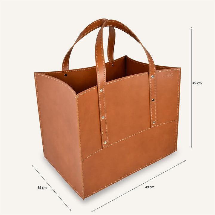 LIMAC Design MANEGHE Kaminholztasche aus Leder für den Innenbereich, Holzkorb für Brennholz, Brennho