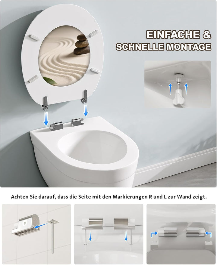 Ribelli WC Sitz mit Absenkautomatik, Toilettendeckel O-Form in Viele Motiven, Klodeckel Einfache Mon