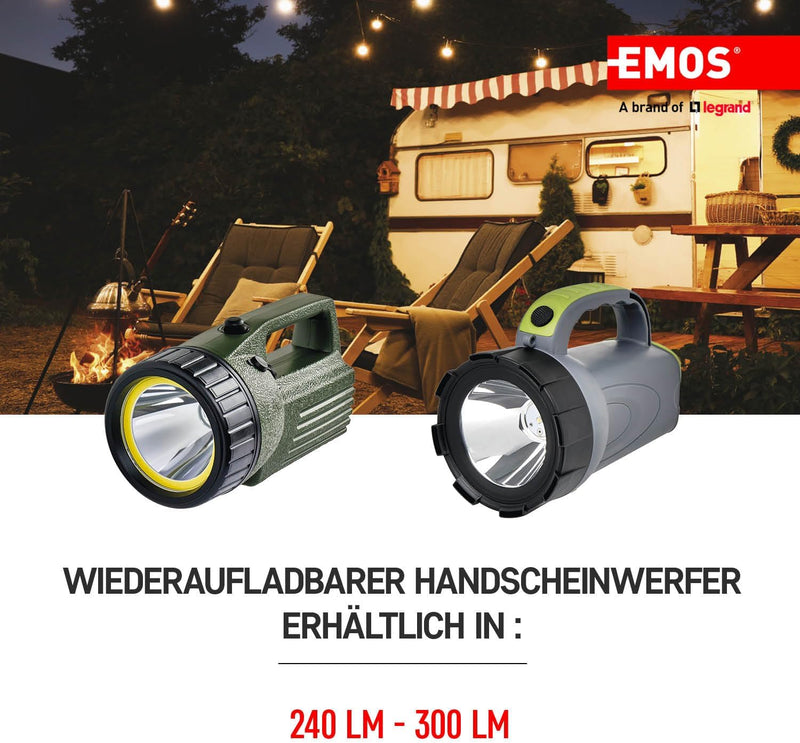 EMOS LED Akku-Handscheinwerfer für Aussen mit Tragegurt, superhell 240lm, 300m Leuchtweite, 72 St. L