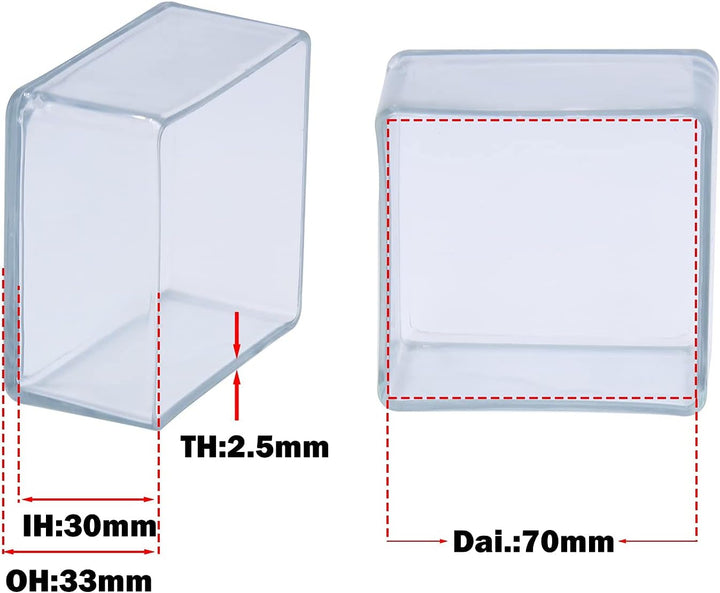 Flyshop Stuhlbeinkappen aus PVC, Kratzfest, quadratisch, 70 x 70 mm (7,0 x 7,0 cm), transparent, 12