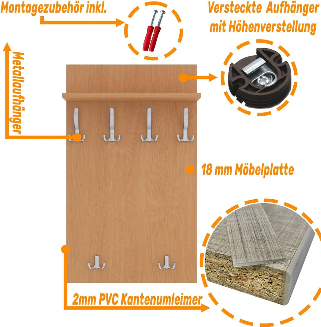 AKKE 90x60 | MAXI Garderobenpaneel Wandgarderobe Garderobe Wandpaneel Kleiderstange ALUMINIUM | BAYE