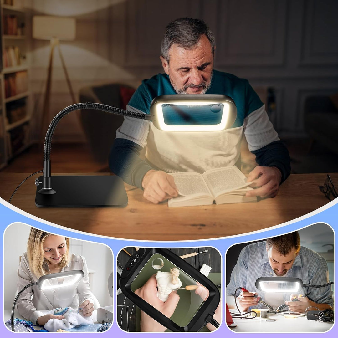 NZQXJXZ Lupe mit Licht und Ständer, 10X Lupenleuchte mit 60 LEDs, 5 Einstellbare Farben und 4 Hellig
