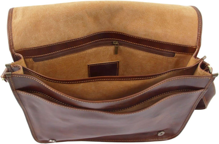 Tuscany Leather Messenger double Tasche mit Laptopfach aus Leder Braun, Braun