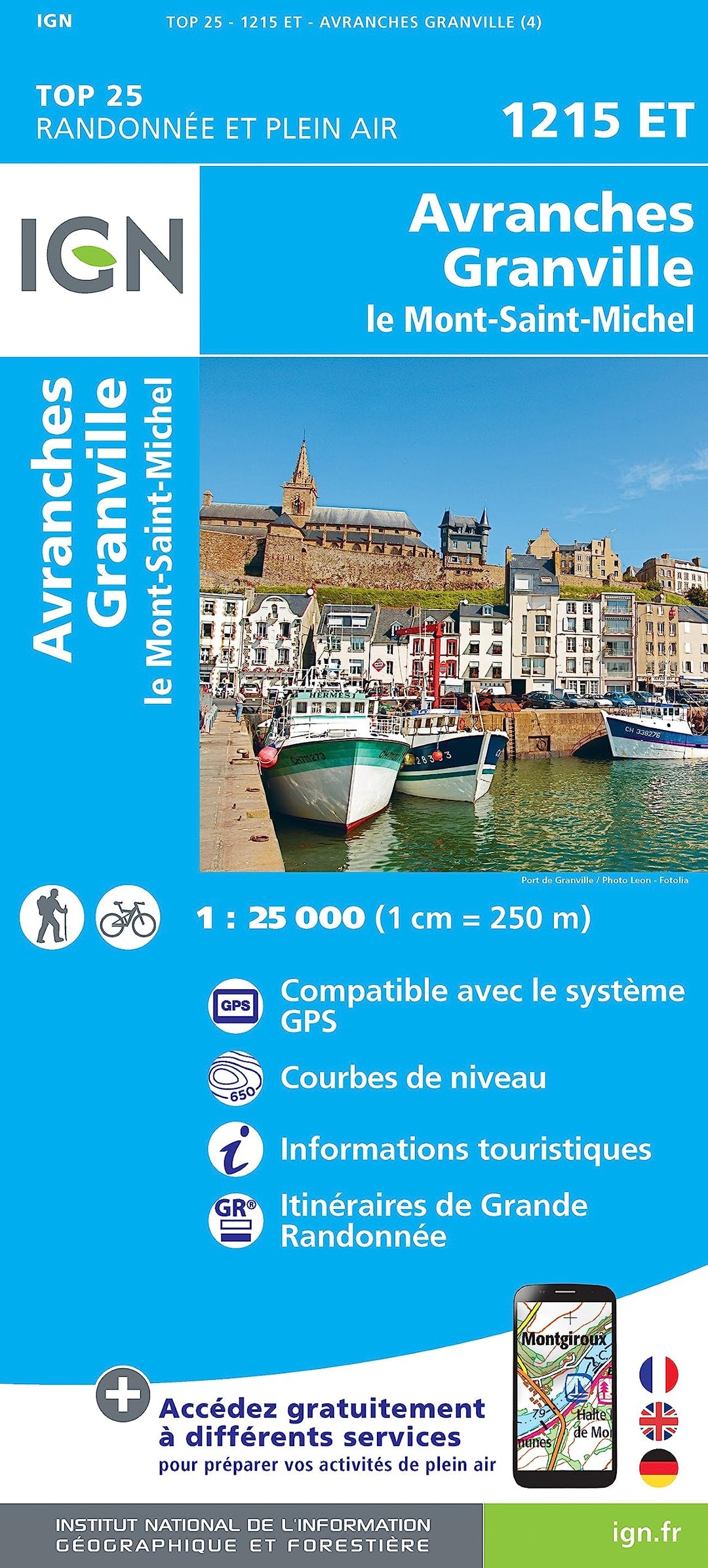 IGN Karte, Serie Bleue Top 25 Avranches.Granville.le Mont-St-Michel, Karte