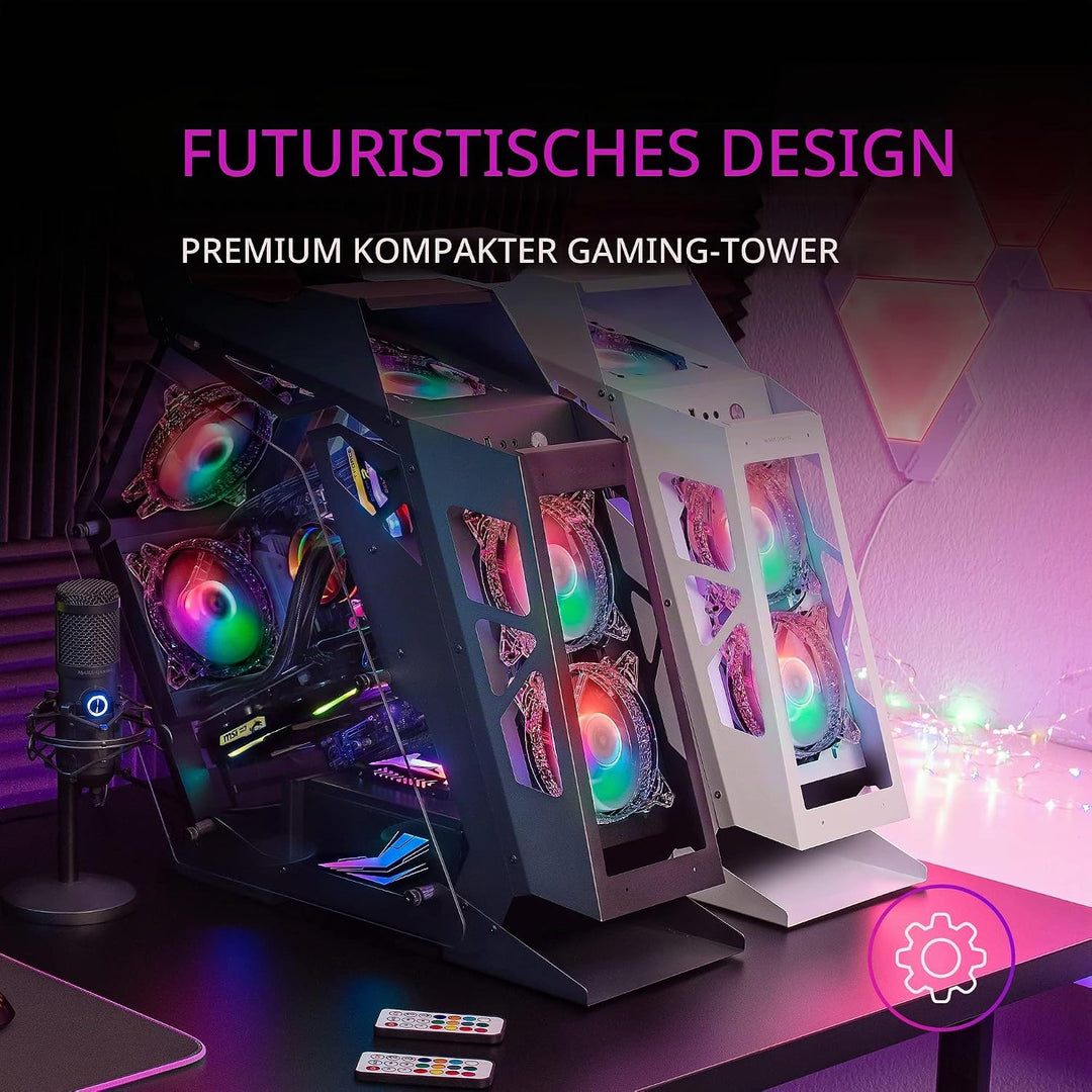 MarsGaming MC61 Schwarz, PC-Gehäuse Gaming Kompaktes Micro-ATX, 4 x 12cm Lüfter, ARGB Chroma, Dual T