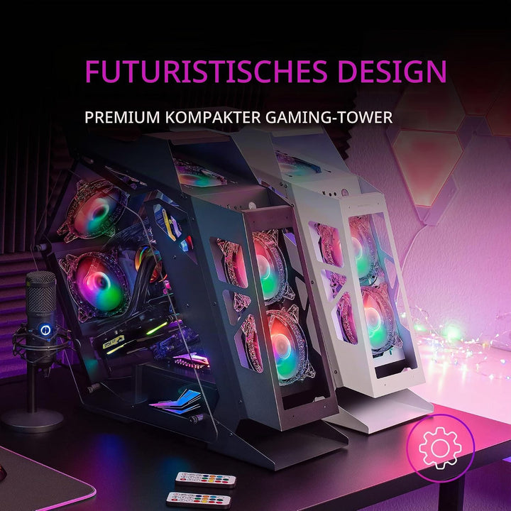 MarsGaming MC61 Schwarz, PC-Gehäuse Gaming Kompaktes Micro-ATX, 4 x 12cm Lüfter, ARGB Chroma, Dual T