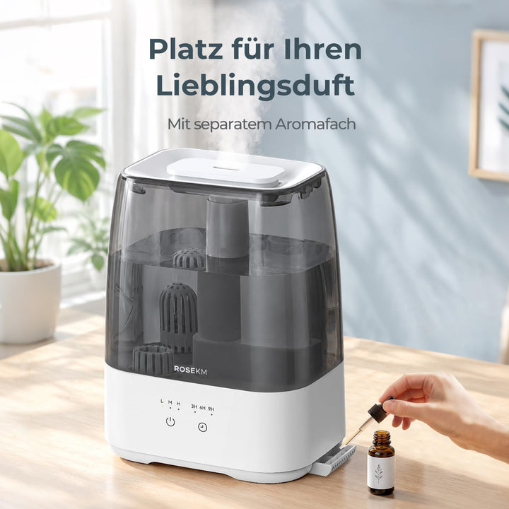 ROSEKM Luftbefeuchter Schlafzimmer, 3,5 L, Top-Fill mit Wasserfilter, leise